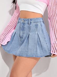 SHEIN PETITE Falda lápiz de mezclilla casual de moda para uso diario
