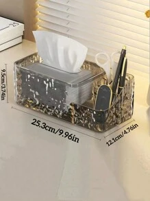 1pc Luxury Water Ripple Tissue Box Holder – Creative Multifunctional Storage Organizer For Living Room, Desk, Vanity & Office – Square Plastic Cube Design With Side Compartments For Tissues, Remote Controls, Makeup, Essentials – Stylish Home Decor For Toilet Table, Nightstand, Bedroom, Bathroom - Multicolor - View 2