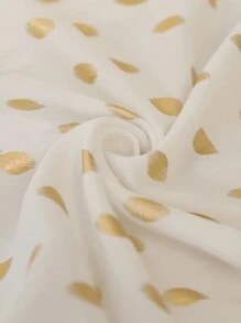 Aveloria Modichic Intellectual Chic Commuter Elegant Small Stand Collar V-Neck Front Pleated Gold Foil Dotted Sheer Chiffon Long Sleeve Blouse