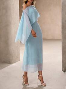 Rafferiza 女士长款优雅雪纺提花派对连衣裙 - 淺藍色 - 查看 5