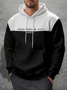 Manfinity Dauomo Sudadera con capucha y cordón de hombre con bloques de color, parches y estampado de letras