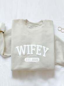 INAWLY Personalized Wife Sweatshirt, Wedding Gift, Bride Gift, Unique Newlywed Sweatshirt, Slogan Fleece Crew Neck Graphic Sweatshirt For Women,Teacher,Back To School Pullover Fall