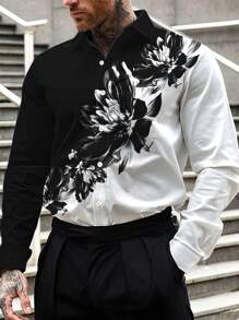 Manfinity LEGND Men's Simple Fashionable Casual Everyday Shirt - Black and White - View 1