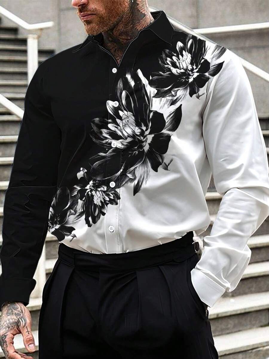 Manfinity LEGND Men's Simple Fashionable Casual Everyday Shirt - Black and White - View 1