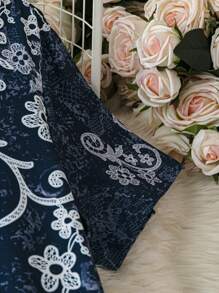 Mulvari Plus Size Simple Casual Everyday Dress - Navy Blue - View 4