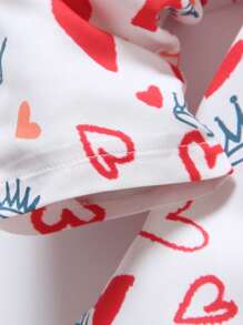 SHEIN Young Boy 2pcs Gentleman Style Outfit, Includes White Dress Shirt With Digital Printed Red Heart Crown Design, Adjustable Suspender Overalls, And Solid Red Pants, Great For Birthday Party, Wedding, Holiday Occasions - Red - View 8