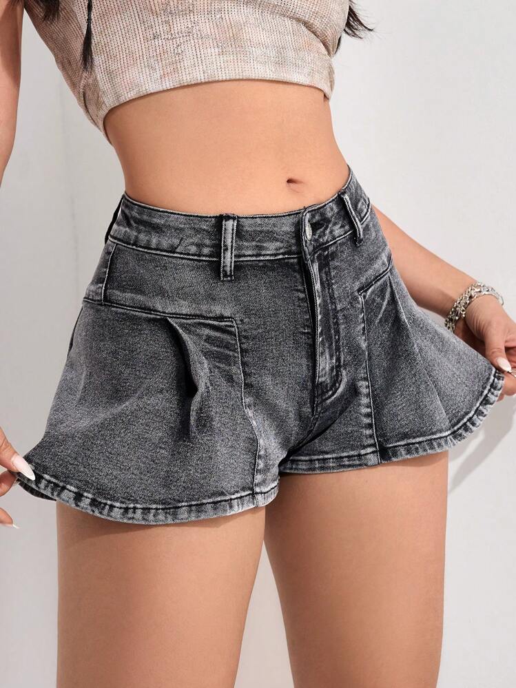 SHEIN EZwear Women's Casual Washed Distressed Denim Shorts - Grey - View 5