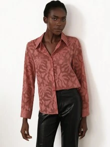 SHEIN Privé 不带胸罩的纽扣透明衬衫优雅商务休闲女士纽扣衬衫女士 - 藕粉色 - 查看 1