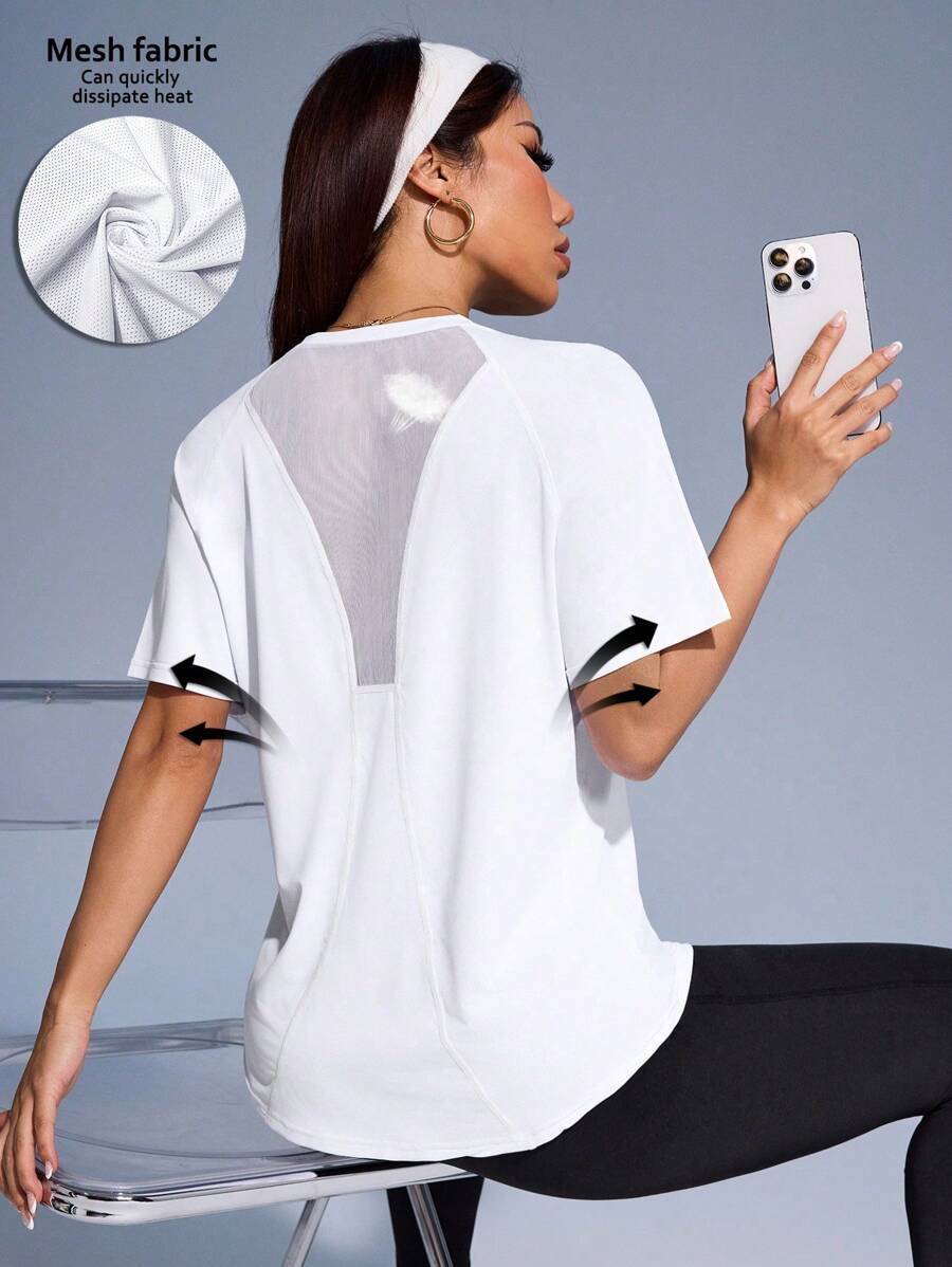 Easithlete 网眼拼布和拼接运动上衣，透气面料，适合春夏季