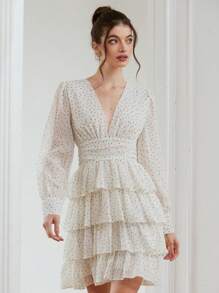 Aveloria Rosie 女士时尚随机印花长袖连衣裙度假装 - 白色 - 查看 3