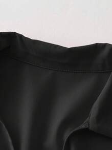 SHEIN Clasi Red Pleated Collar & Hem Dress For Women - Black - View 5