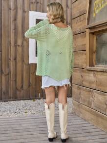 LanaWest New European And American Style Casual Loose Knitted Women Pullover Sweater, Fashion Handcraft Knitted Knitwear For Autumn/Winter Fall - Green - View 2