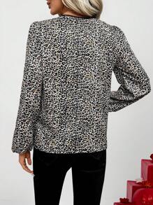 SHEIN LUNE Valentine's Day 1pc Women's Lantern Sleeve Leopard Print Blouse - Multicolor - View 3