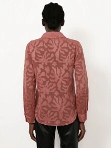 SHEIN Privé 不带胸罩的纽扣透明衬衫优雅商务休闲女士纽扣衬衫女士 - 藕粉色 - 查看 3