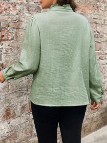 SHEIN LUNE Rüschen-Stehkragen Burgunderfarbenes Hemd in Große Größen, Lässig, Neujahr