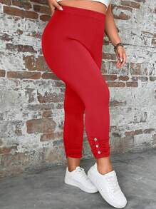 EMERY ROSE 大码休闲简约时尚紧身裤，日常穿着 - 紅色 - 查看 7