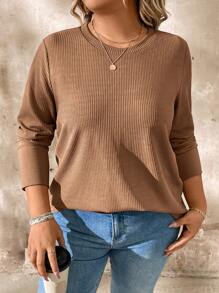 SHEIN LUNE Plus Size Casual Fitted Knit Women T-Shirt, Minimalist Fashion For Everyday Wear