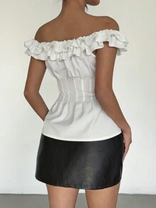 Chiquease Women's Off-Shoulder Ruffle Waist Casual Blouse - White - View 2