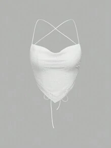 Chiquease كامي أبيض مطرز بخيوط الدانتيل مع حمالات متقاطعة في الظهر، مناسب للربيع والصيف