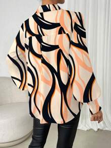SHEIN Clasi Fashion Commute Contrasting Print Lantern Sleeve Shirt - Multicolor - View 2
