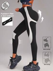 Innovista Women Activewear Foil Print Sports Leggings, Contrast Color Faux Leather & Metallic Shine Gym Bottom, High Waist Tummy Control Breathable Elastic Workout Outfits, Fitness Pants, Tummy Control Sculpting Shape Wear Yoga, Pilates, Running, Cardio, Strength, Outdoor, Hike, Camping, Trail, Volleyball, Going Out, Dance, Athleisure, Black & White, Y3K, Spring, Valentine,Mid Rise