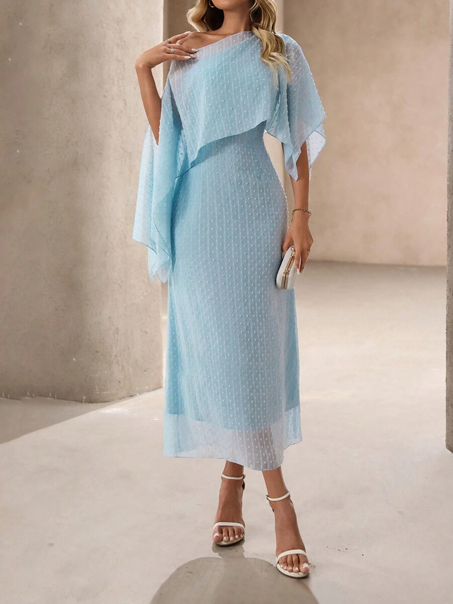 Rafferiza 女士长款优雅雪纺提花派对连衣裙 - 淺藍色 - 查看 1