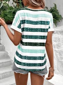 EMERY ROSE Color Block Striped Batwing Sleeve T-Shirt For Summer Graphic Tees Women Tops - Multicolor - View 2