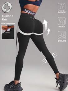 Innovista Women Activewear Foil Print Sports Leggings, Contrast Color Faux Leather & Metallic Shine Gym Bottom, High Waist Tummy Control Breathable Elastic Workout Outfits, Fitness Pants, Tummy Control Sculpting Shape Wear Yoga, Pilates, Running, Cardio, Strength, Outdoor, Hike, Camping, Trail, Volleyball, Going Out, Dance, Athleisure, Black & White, Y3K, Spring, Valentine,Mid Rise