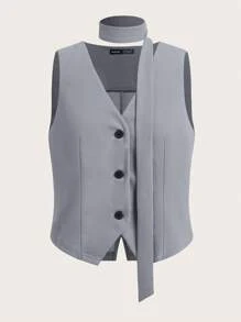 SHEIN EZwear 1pc Women's Elastic Grey Minimalist Casual Blazer Vest, Suitable For Daily Wear