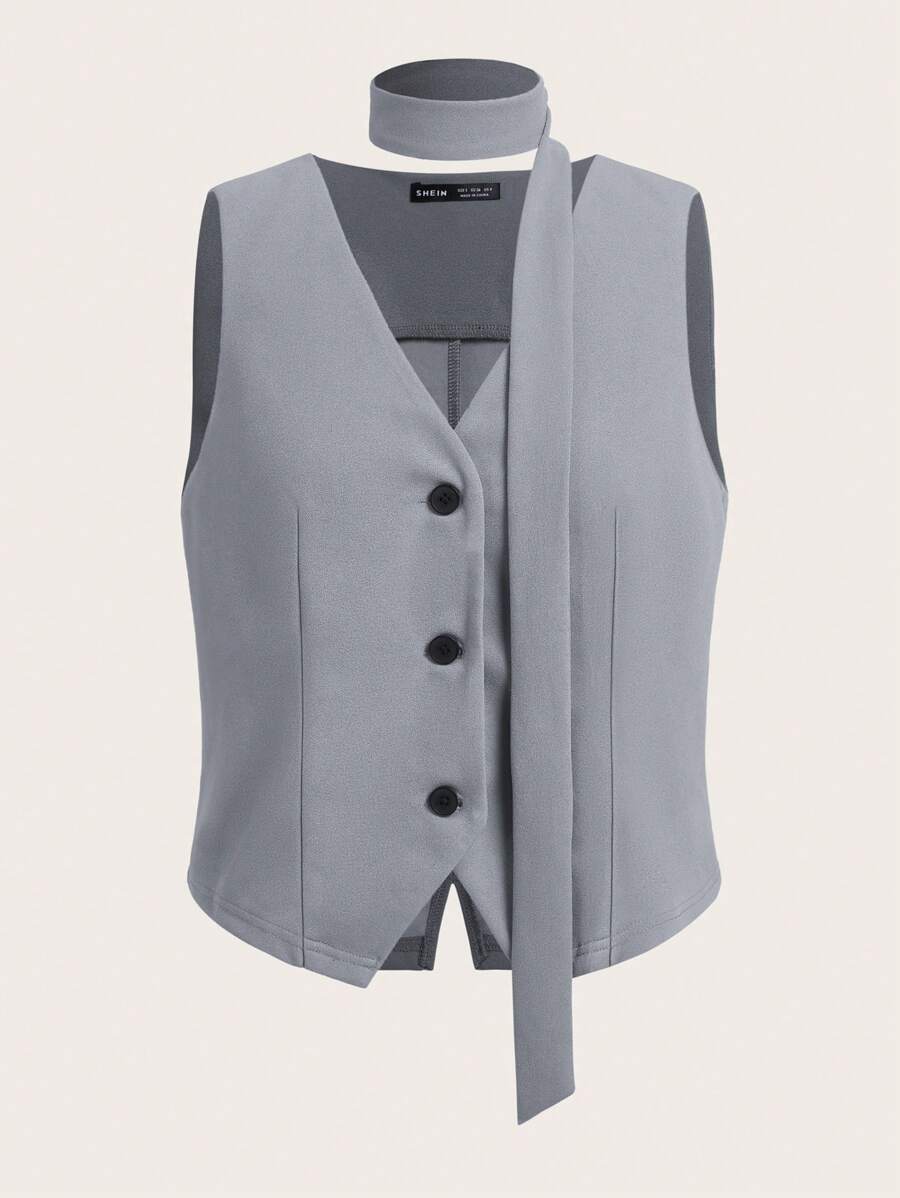 SHEIN EZwear 1pc Women's Elastic Grey Minimalist Casual Blazer Vest, Suitable For Daily Wear
