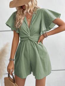 Breezaya Women's Solid V-Neck Twisted Romper, Casual For Daily Wear - Green - View 3