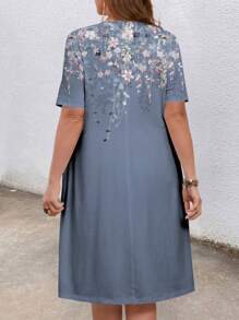 Mellowie Plus Size Casual Elegant Ombre Floral Print Maxi Dress, Suitable For Spring/Summer - Purple - View 2