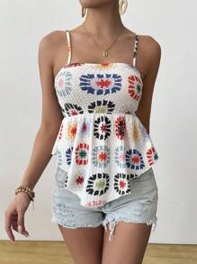 Breezaya 夏季全印花吊带背心，休闲时尚，适合日常穿着 - 白色 - 查看 7