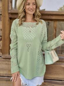LanaWest New European And American Style Casual Loose Knitted Women Pullover Sweater, Fashion Handcraft Knitted Knitwear For Autumn/Winter Fall - Green - View 6