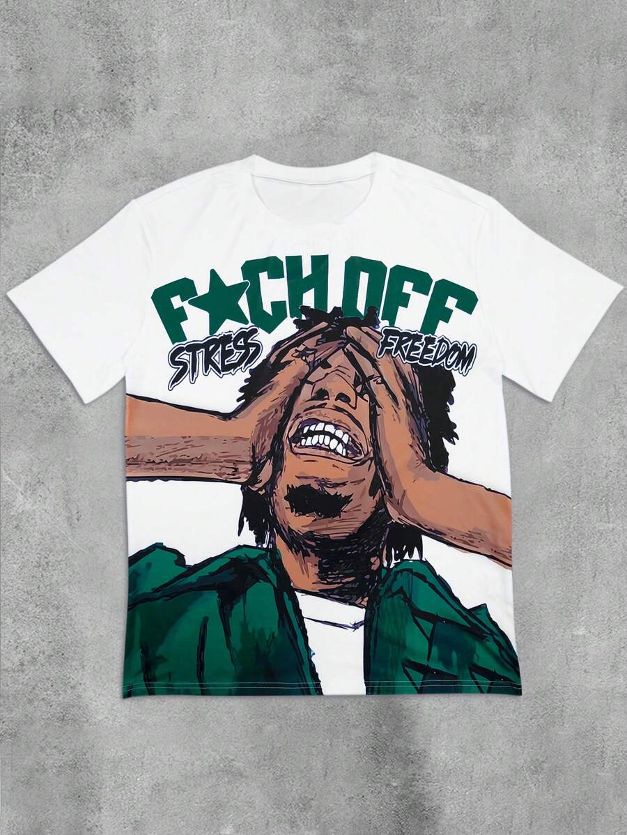 Manfinity Dauomo 男士字母与人物印花圆领短袖休闲 T 恤