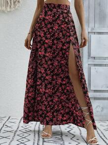 Breezaya Váy Maxi xẻ đùi họa tiết hoa nhỏ xinh cho nữ - màu đen - Xem 7