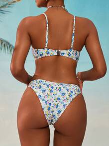 SHEIN Swim 女士春夏假期甜美碎花 PUSH UP 支撑钢圈比基尼套装