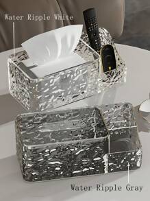 1pc Luxury Water Ripple Tissue Box Holder – Creative Multifunctional Storage Organizer For Living Room, Desk, Vanity & Office – Square Plastic Cube Design With Side Compartments For Tissues, Remote Controls, Makeup, Essentials – Stylish Home Decor For Toilet Table, Nightstand, Bedroom, Bathroom - Multicolor - View 1