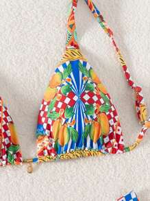 SHEIN Swim Summer Women's Metal Pendant Bikini Set With Colorful Vacation Pattern - Multicolor - View 6