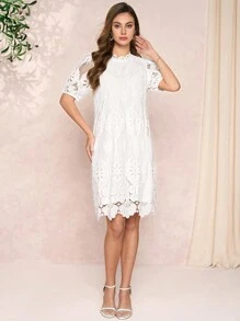 SHEIN Clasi Women's Lace Elegant Short Dress, Minimalist Stylish Casual Everyday Wear