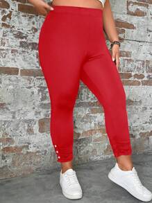 EMERY ROSE 大码休闲简约时尚紧身裤，日常穿着 - 紅色 - 查看 4