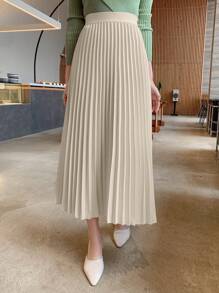 DAZY Elegant Solid Pleated Ladies' A-Line Skirt, Spring/Summer - Apricot - View 1