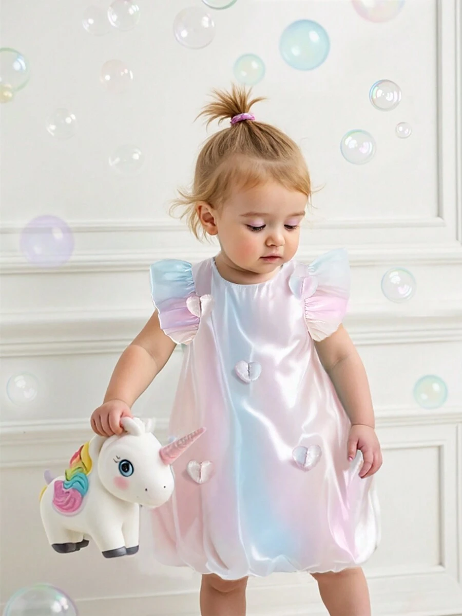 Váy dệt tay bèo nhún họa tiết trái tim và ô tô dễ thương cho bé gái, phong cách Hàn Quốc mùa hè - Nhiều màu - Xem 1