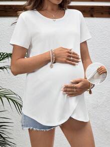 SHEIN 孕妇休闲纯色短袖裹身哺乳 T 恤