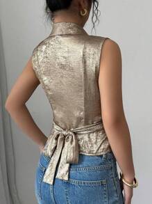 Chiquease 女士优雅纯色交叉背带无袖衬衫