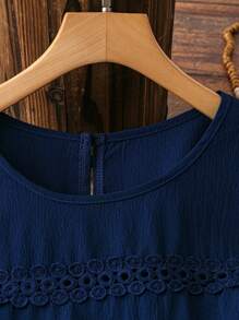 Linhara 大码女式蓝色拼布蕾丝边连衣裙 - 藏蓝色 - 查看 4