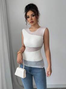 SHEIN Unity Atasan Camisole Rajut Mewah Model Slim Fit Seksi Terbaru untuk Wanita, Musim Gugur/Dingin - Putih - View 7