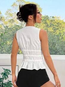 SHEIN EZwear Damen Sexy Tiefer V-Ausschnitt Knotenfront Ärmellose Bluse