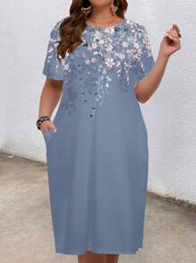 Mellowie Plus Size Casual Elegant Ombre Floral Print Maxi Dress, Suitable For Spring/Summer - Purple - View 5