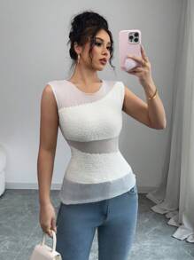 SHEIN Unity Atasan Camisole Rajut Mewah Model Slim Fit Seksi Terbaru untuk Wanita, Musim Gugur/Dingin - Putih - View 4